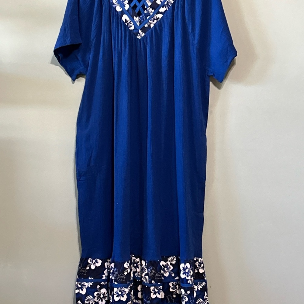 Vintage Anthony Richards Navy and White Floral Dress Muu Muu 1X